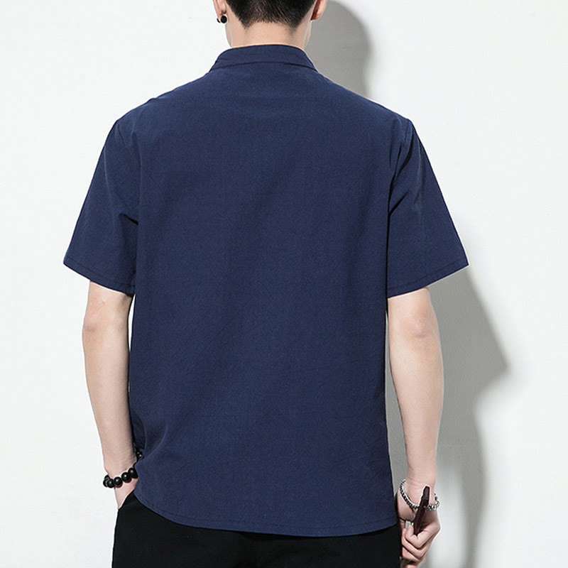 Buddha Stones Casual Solid Color Front Frog Buttons Chinese Tang Suit Short Sleeve Linen Men's Shirt - image 4