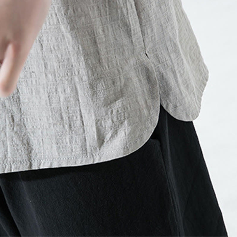 Buddha Stones Casual Solid Color Two Buttons V-neck Three Quarter Sleeve Cotton Linen Men's Shirt - image 10