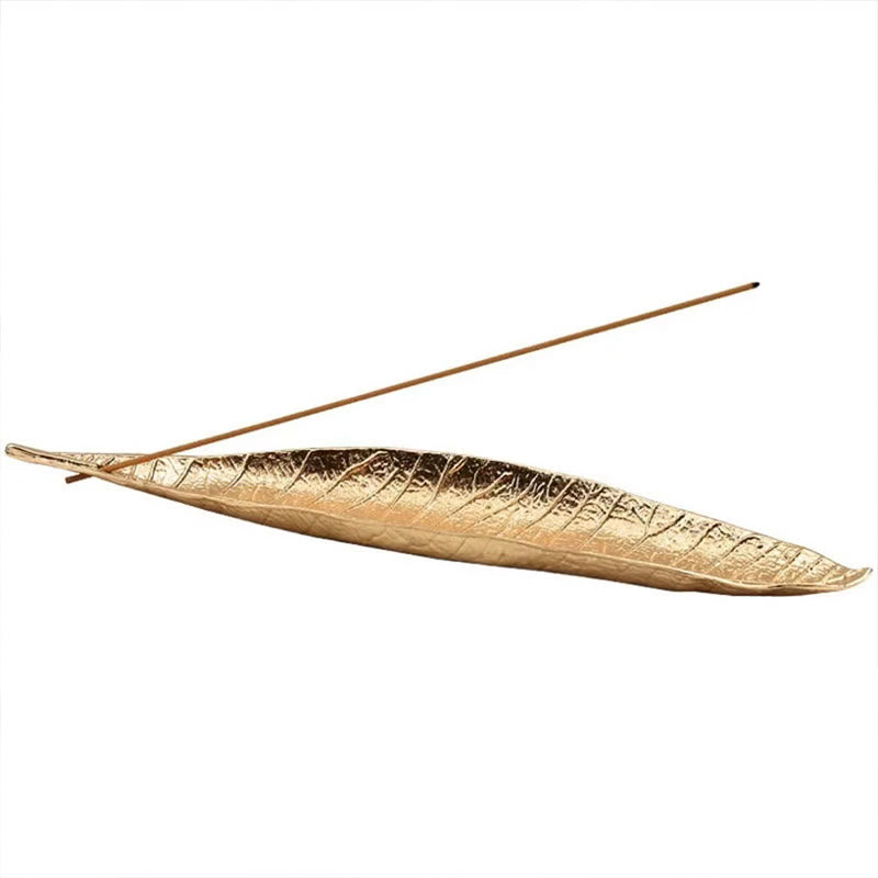 Buddha Stones Alloy Oriental Leaf Healing Incense Burner Decoration - Reddish Brown Leaf 24.6*5.3*1.4cm - image 9