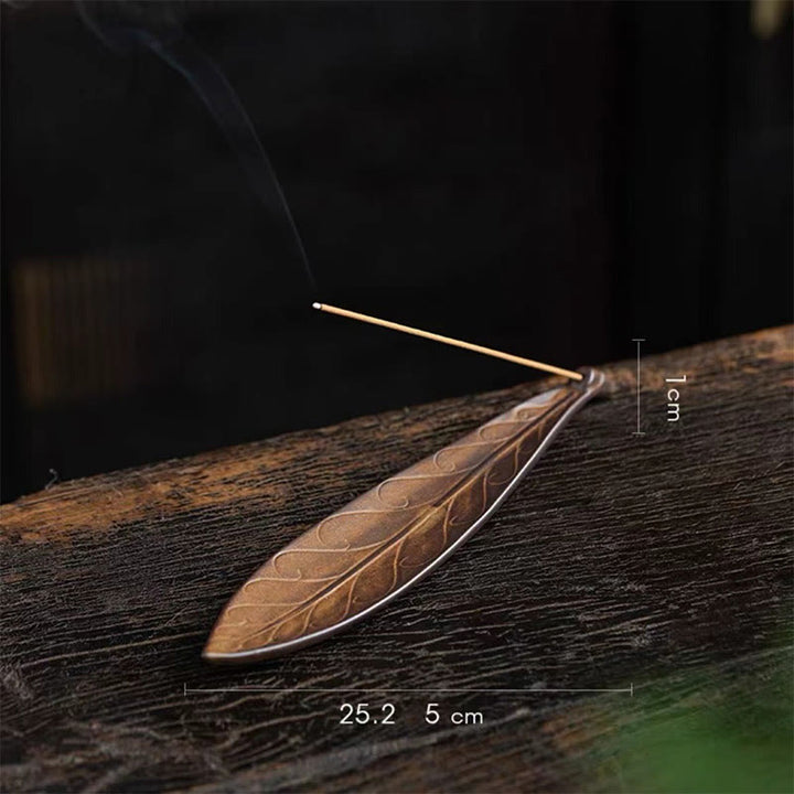 Buddha Stones Willow Leaf Healing Ceramic Stick Incense Burner Decoration - Withered Willow Leaf 25.5*5*1cm - image 9