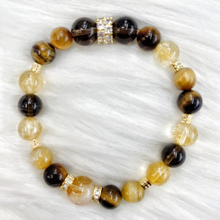 Buddha Stones Citrine Topaz Smoky Quartz Tiger Eye Happiness Bracelet