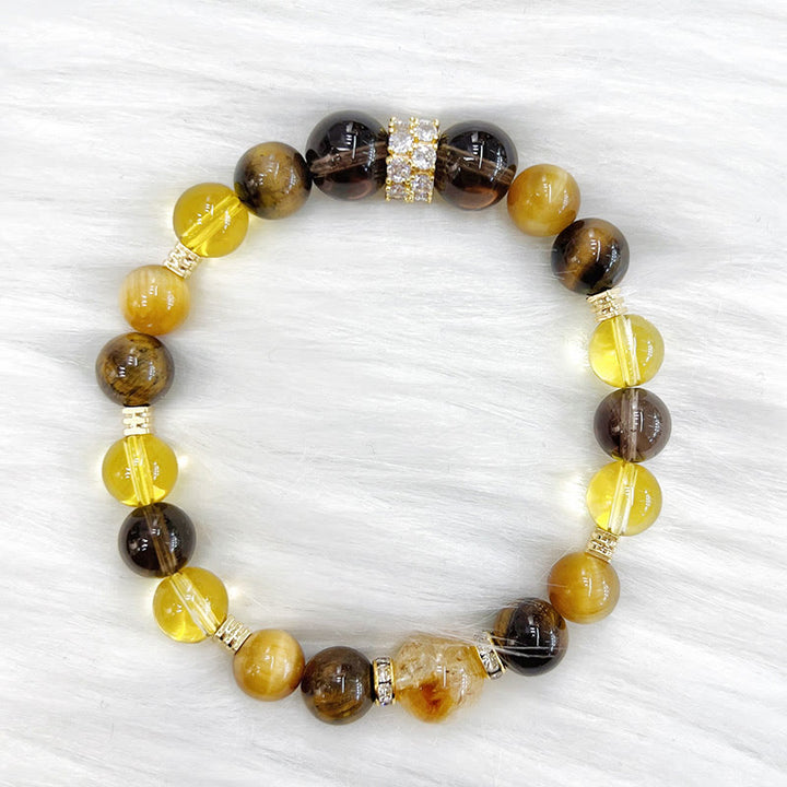 Buddha Stones Citrine Topaz Smoky Quartz Tiger Eye Happiness Bracelet