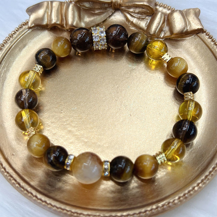 Buddha Stones Citrine Topaz Smoky Quartz Tiger Eye Happiness Bracelet