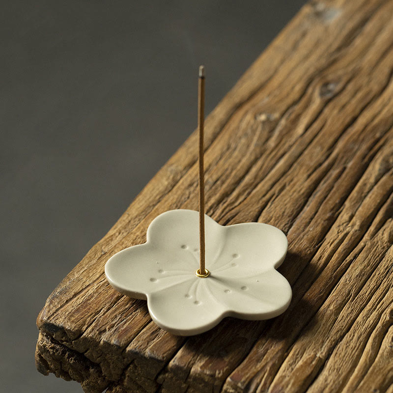 Buddha Stones Lotus Cherry Blossom Plum Blossom Chrysanthemum Healing Ceramic Incense Burner Decoration - Plum Blossom 7*7*0.5cm - image 4