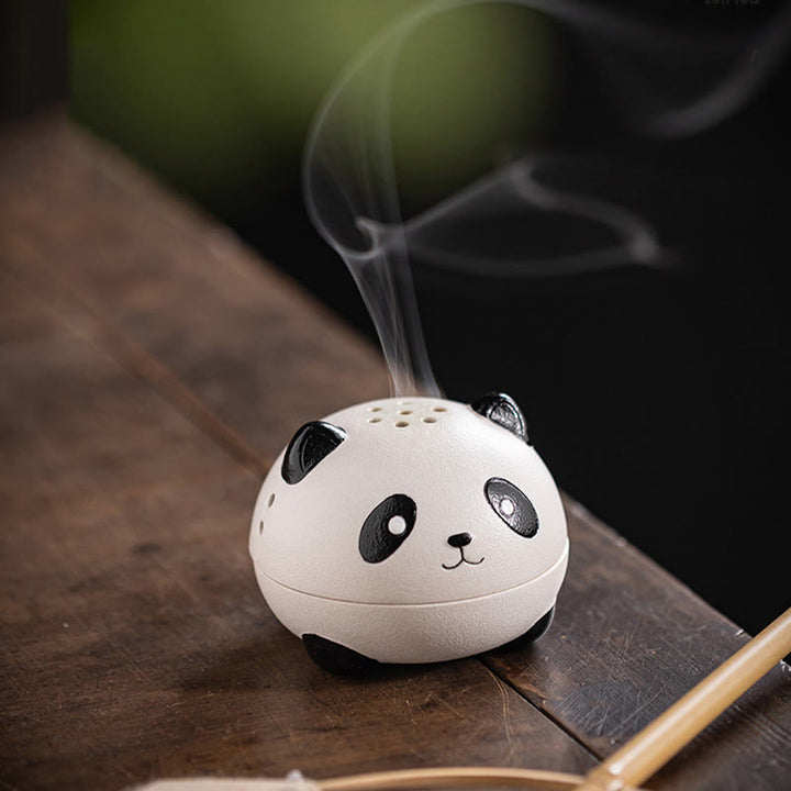 Buddha Stones Cute Panda Healing Ceramic Incense Burner Desk Decoration