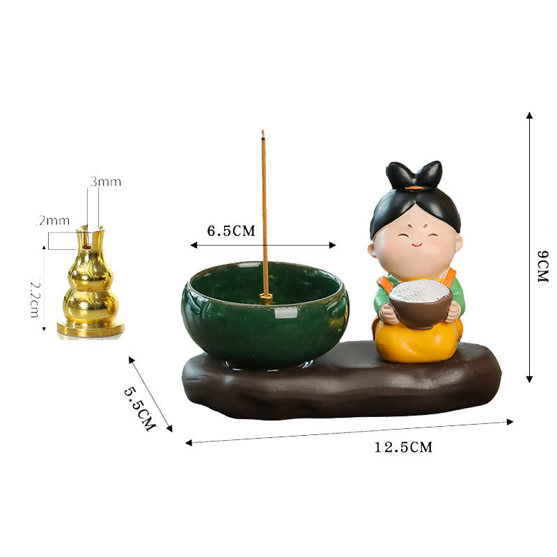 Buddha Stones Tang Dynasty Lady Food Healing Ceramic Incense Burner Desk Decoration