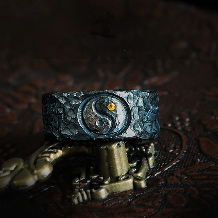 Buddha Stones 999 Sterling Silver Yin Yang Balance Ring - 999 Sterling Silver YIN YANG - US11 - image 0