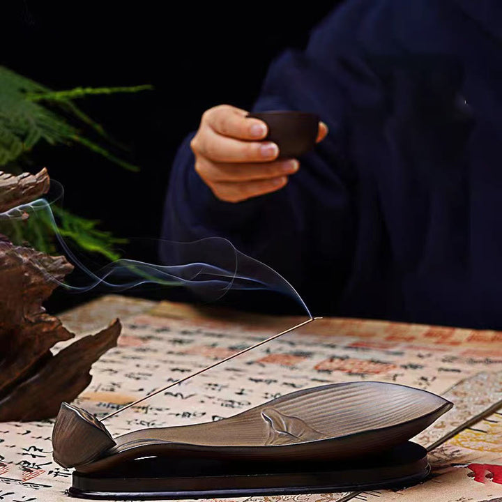 Buddha Stones Lotus Pod Zen Healing Brown Ceramic Stick Incense Burner Decoration - image 8