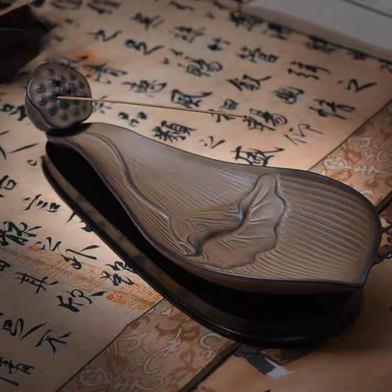 Buddha Stones Lotus Pod Zen Healing Brown Ceramic Stick Incense Burner Decoration - image 1