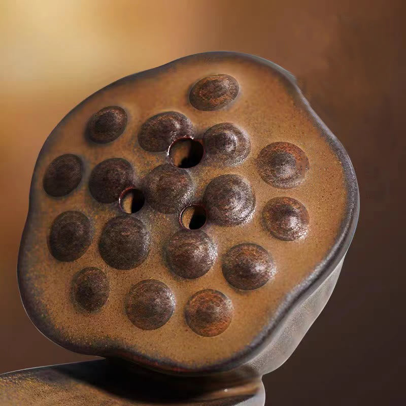 Buddha Stones Lotus Pod Zen Healing Brown Ceramic Stick Incense Burner Decoration