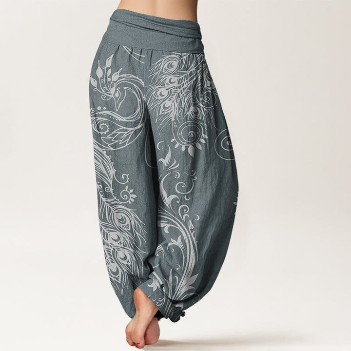 Buddha Stones Cotton Casual Peacock Design Women's Elastic Waist Harem Pants - image 5