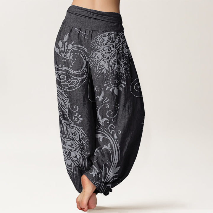 Buddha Stones Casual Peacock Design Women's Elastic Waist Harem Pants