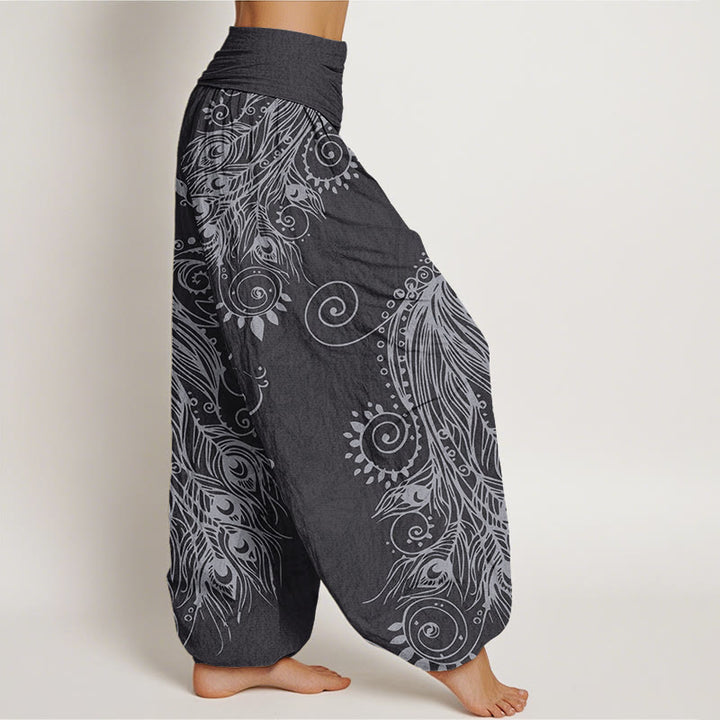 Buddha Stones Casual Peacock Design Women's Elastic Waist Harem Pants