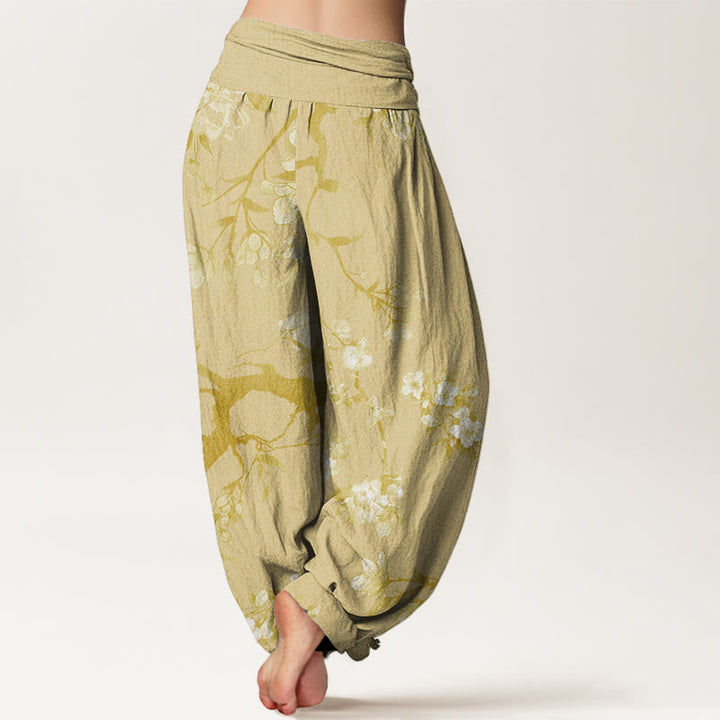 Buddha Stones Casual Branches Spring Flowers Women's Elastic Waist Harem Pants