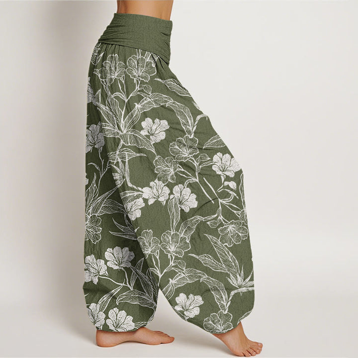 Buddha Stones Casual Plum Blossom Leaves Women's Elastic Waist Harem Pants