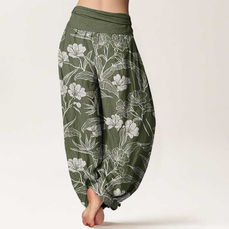 Buddha Stones Casual Plum Blossom Leaves Women's Elastic Waist Harem Pants