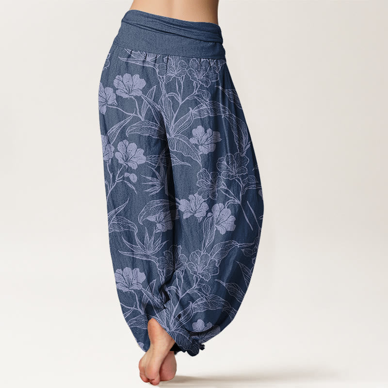 Buddha Stones Casual Plum Blossom Leaves Women's Elastic Waist Harem Pants