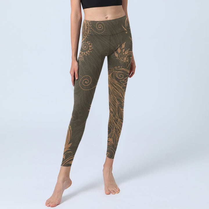 Buddha Stones Peacock Feather Print Gym Leggings Women's Yoga Pants