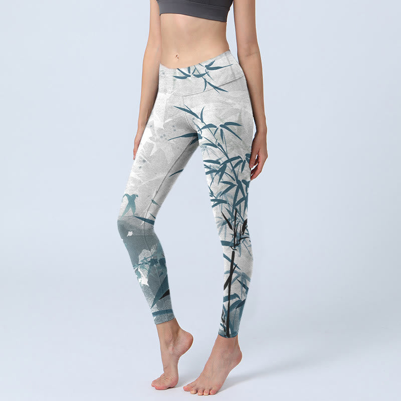 Buddha Stones Bamboo Print Gym Leggings Women's Yoga Pants - WhiteSmoke - US18，UK/AU22，EU50 (4XL) - image 0