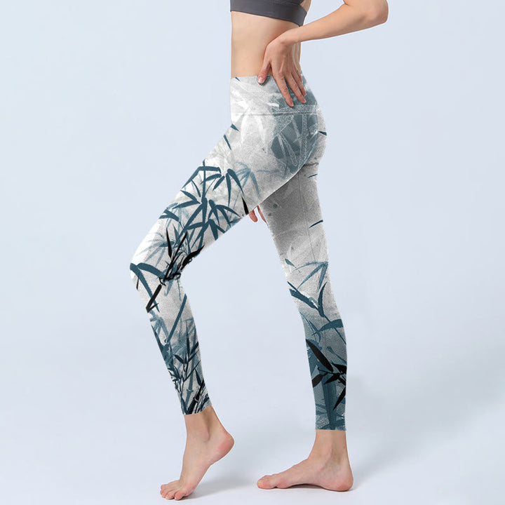 Buddha Stones Bamboo Print Gym Leggings Women's Yoga Pants - image 2