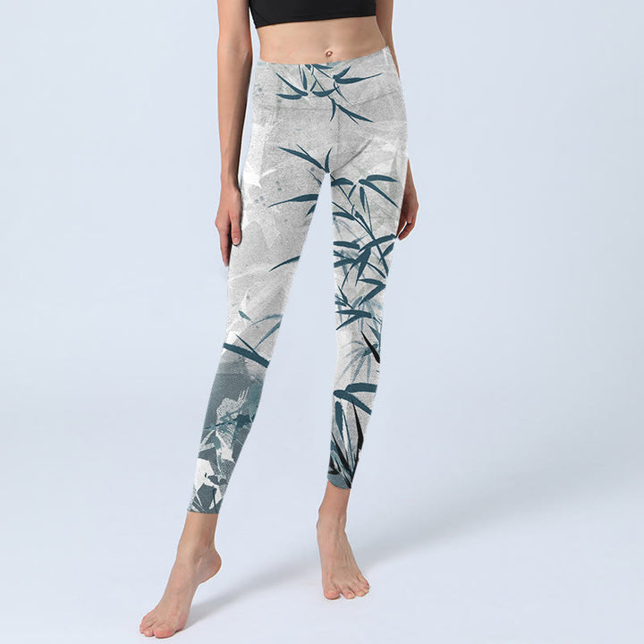 Buddha Stones Bamboo Print Gym Leggings Women's Yoga Pants - image 5