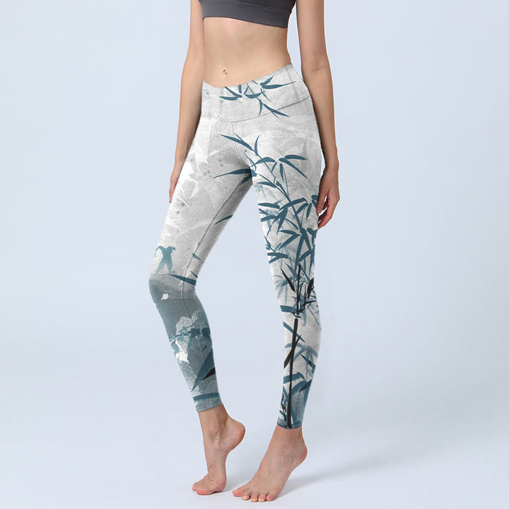 Buddha Stones Bamboo Print Gym Leggings Women's Yoga Pants - WhiteSmoke - US18，UK/AU22，EU50 (4XL) - image 1