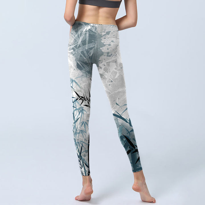 Buddha Stones Bamboo Print Gym Leggings Women's Yoga Pants