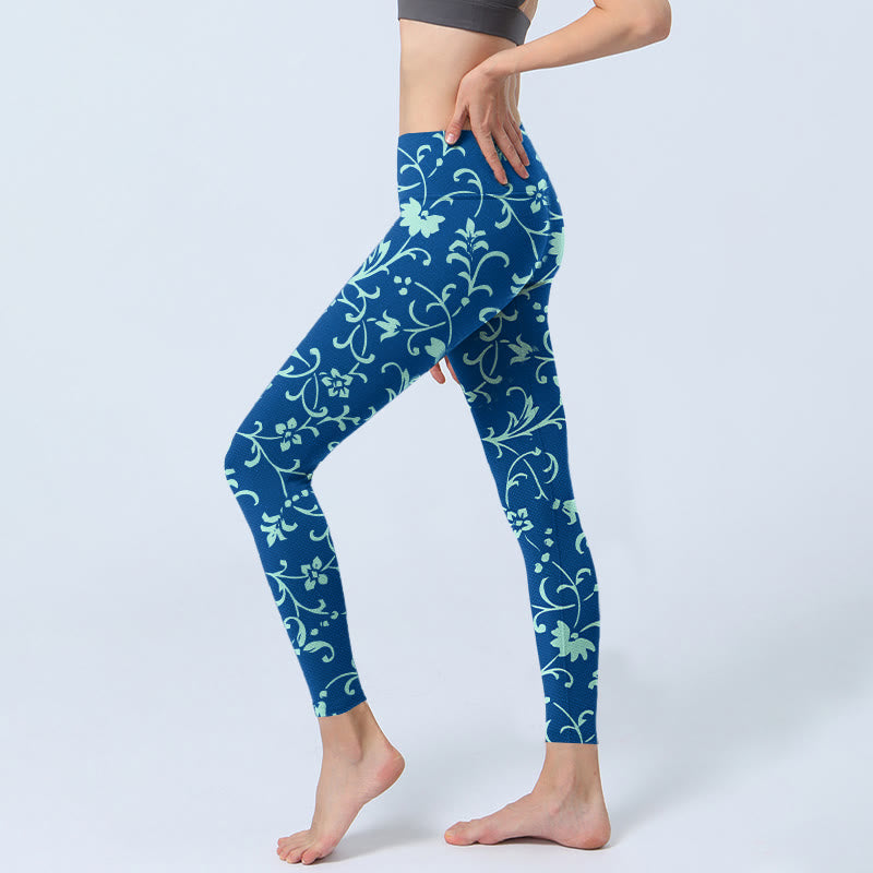 Buddha Stones Vine Plants Flowers Print Gym Leggings Women's Yoga Pants