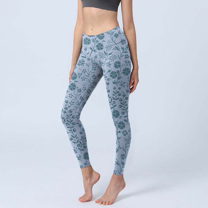 Buddha Stones Lush Flowers Plants Print Gym Leggings Women's Yoga Pants - LightSteelBlue - US18，UK/AU22，EU50 (4XL) - image 1