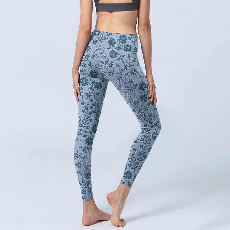 Buddha Stones Lush Flowers Plants Print Gym Leggings Women's Yoga Pants