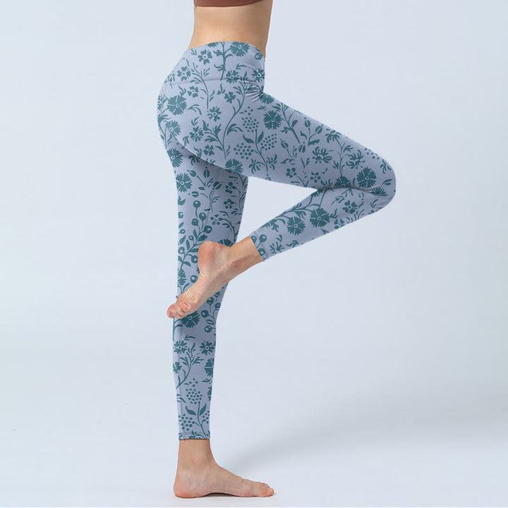 Buddha Stones Lush Flowers Plants Print Gym Leggings Women's Yoga Pants