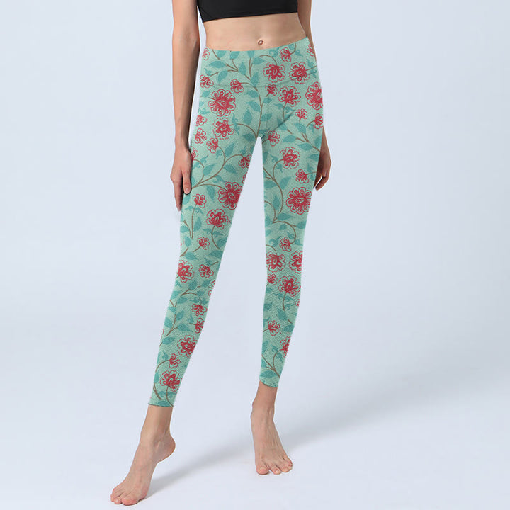 Buddha Stones Vine Leaves Blossom Print Gym Leggings Women's Yoga Pants