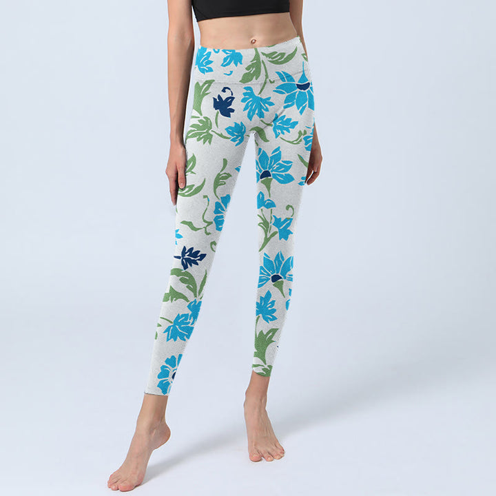 Buddha Stones Blossom Leaves Print Gym Leggings Women's Yoga Pants