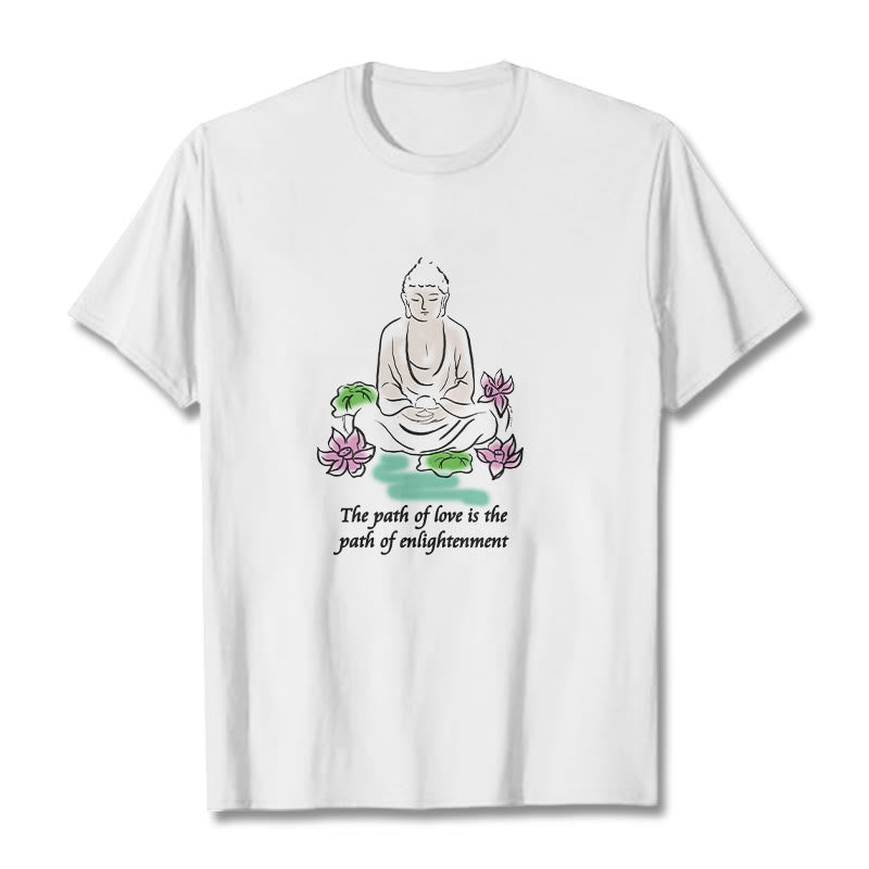 Buddha Stones Meditating Buddha Lotus Flower Leaf Pattern Cotton Tee T-shirt