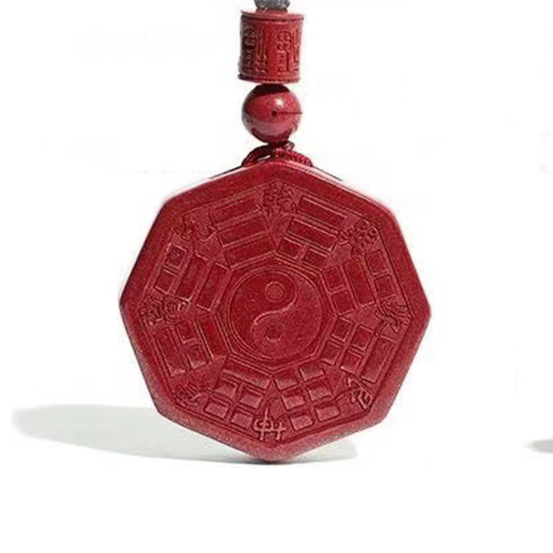 Buddha Stones Natural Cinnabar Bagua Taishang Laojun Fu Character Calm Necklace Pendant