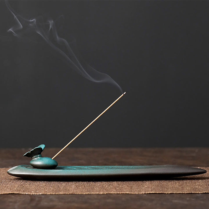 Buddha Stones Three Stones Waves Butterfly Bamboo Healing Ceramic Stick Incense Burner Decoration - Butterfly 24*3.6*3.8cm - image 11