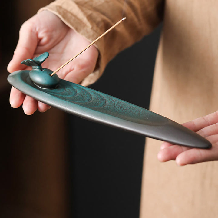 Buddha Stones Three Stones Waves Butterfly Bamboo Healing Ceramic Stick Incense Burner Decoration - image 12