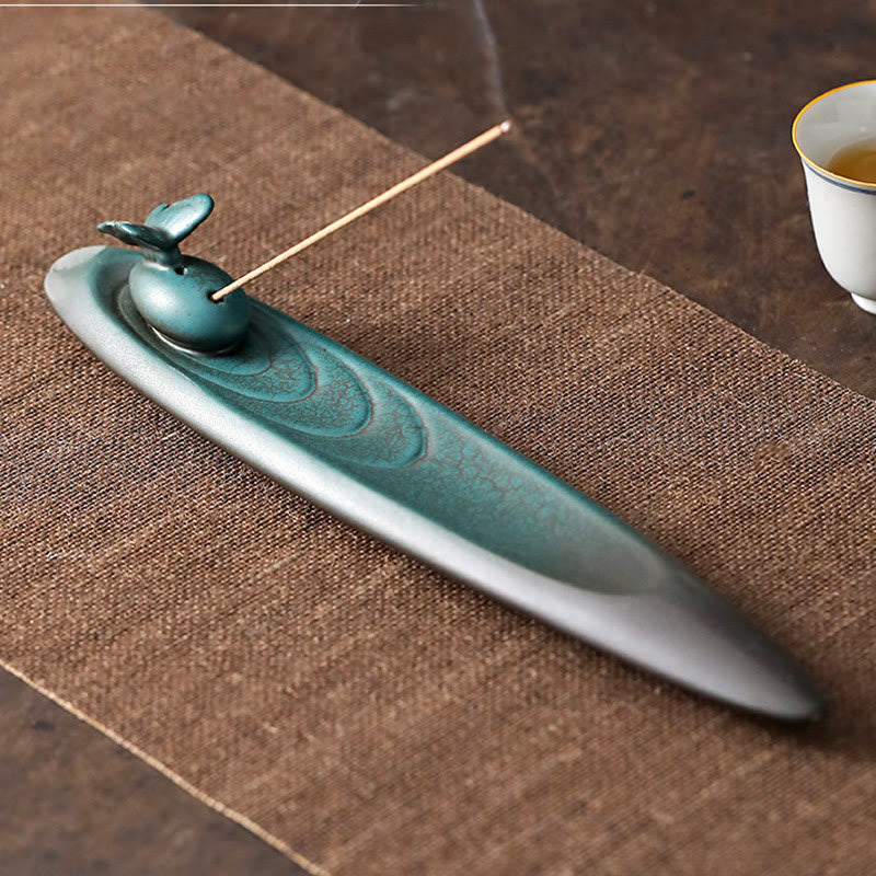 Buddha Stones Three Stones Waves Butterfly Bamboo Healing Ceramic Stick Incense Burner Decoration - image 13