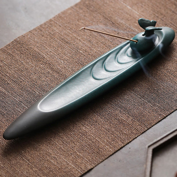 Buddha Stones Three Stones Waves Butterfly Bamboo Healing Ceramic Stick Incense Burner Decoration - image 14