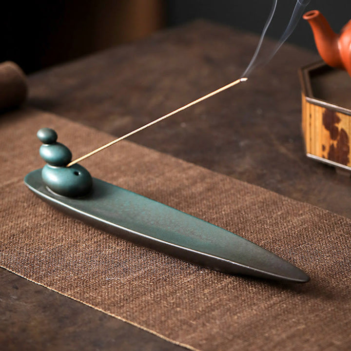 Buddha Stones Three Stones Waves Butterfly Bamboo Healing Ceramic Stick Incense Burner Decoration - image 3