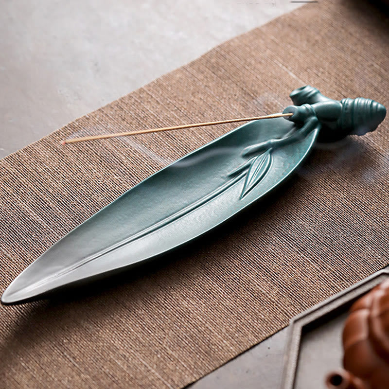 Buddha Stones Three Stones Waves Butterfly Bamboo Healing Ceramic Stick Incense Burner Decoration - image 16