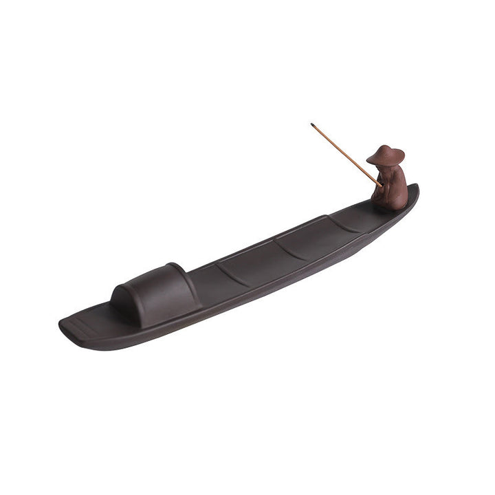 Buddha Stones Fisherman Boat Purple Clay Peace Healing Ceramic Stick Incense Burner Decoration - image 6