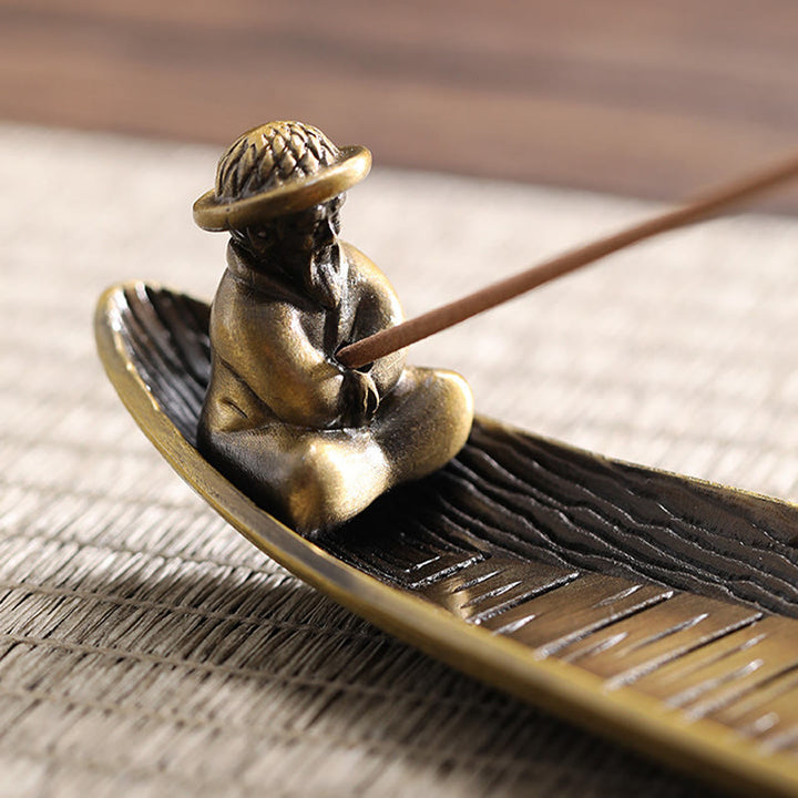Buddha Stones Fisherman Boat Alloy Incense Stick Holder Healing Incense Burner Decoration - image 4