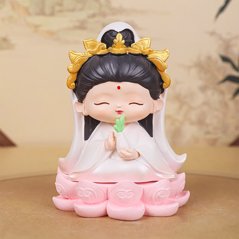 Buddha Stones Meditation Avalokitesvara Lotus Boy Girl Resin Statue Harmony Home Decoration