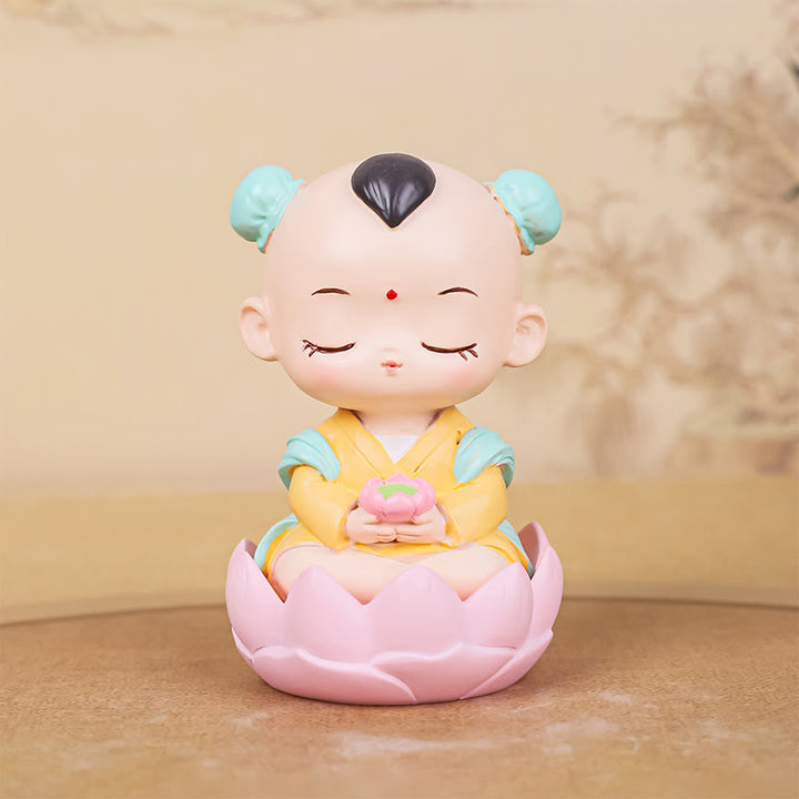 Buddha Stones Meditation Avalokitesvara Lotus Boy Girl Resin Statue Harmony Home Decoration