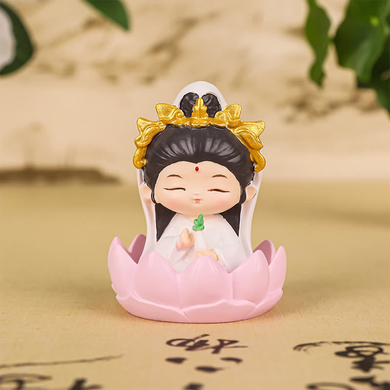 Buddha Stones Meditation Avalokitesvara Lotus Boy Girl Resin Statue Harmony Home Decoration