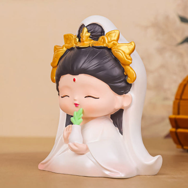 Buddha Stones Meditation Avalokitesvara Lotus Boy Girl Resin Statue Harmony Home Decoration - image 3