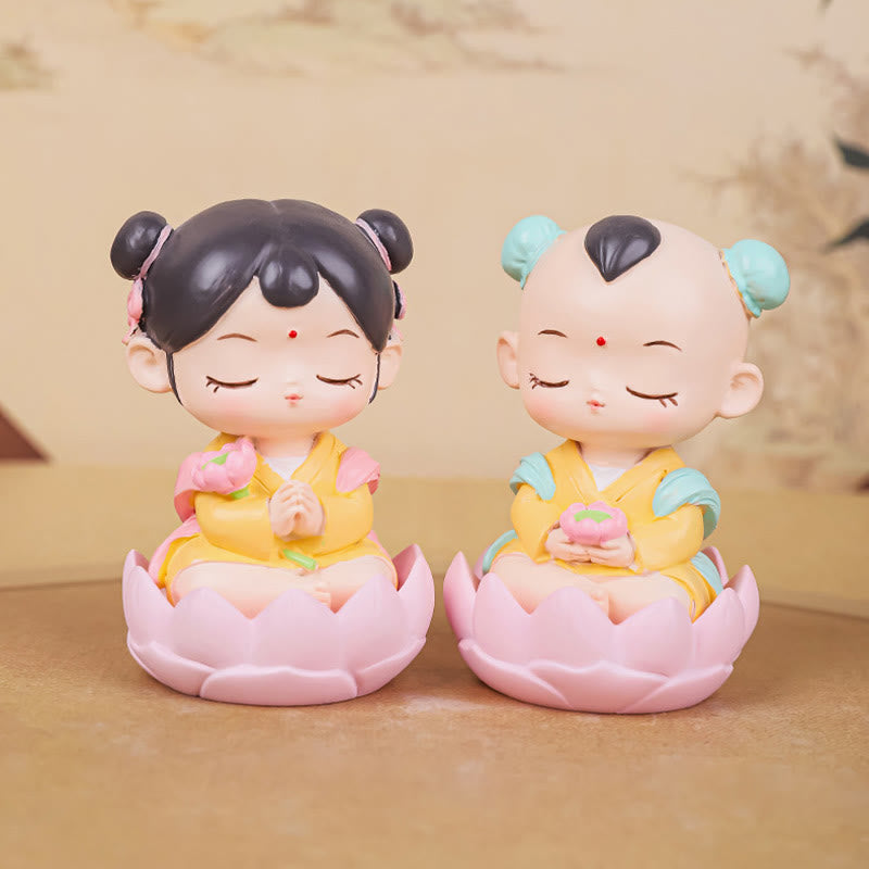 Buddha Stones Meditation Avalokitesvara Lotus Boy Girl Resin Statue Harmony Home Decoration - image 15