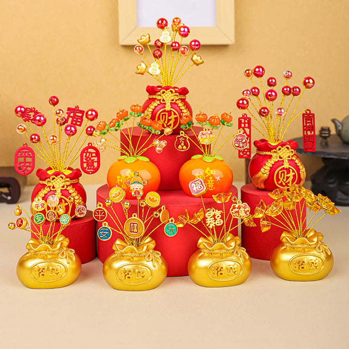 Buddha Stones Persimmon Peace and Safe Yellow Ingot Attract Wealth Resin Statue Harmony Home Decoration