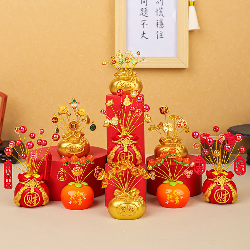 Buddha Stones Persimmon Peace and Safe Yellow Ingot Attract Wealth Resin Statue Harmony Home Decoration